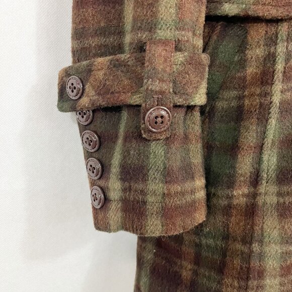 Goode Rider Brown & Green Plaid Double Breasted Coat Jacket Wool - Size Small - Picture 3 of 7